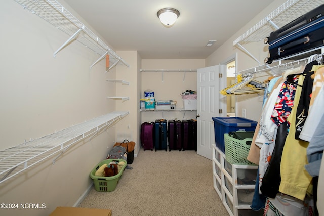 walk in closet with carpet floors