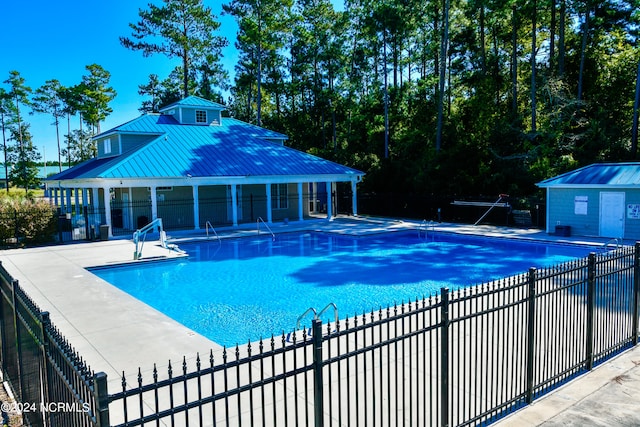 view of swimming pool featuring a patio area