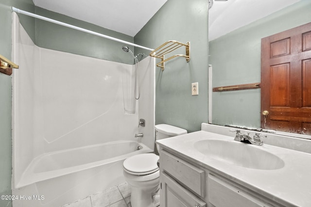 full bathroom with toilet, vanity, shower / bathing tub combination, and tile patterned floors