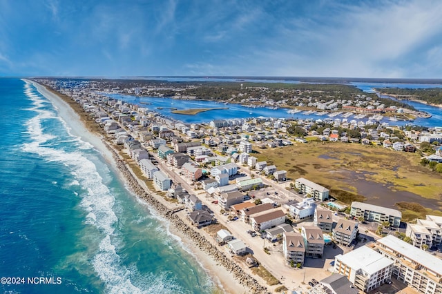 aerial view featuring a beach view and a water view