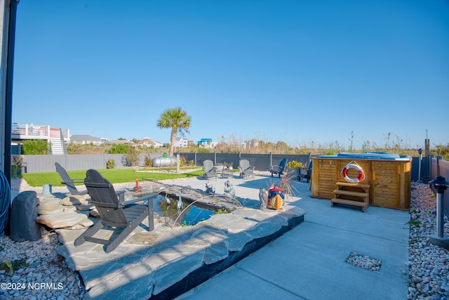 view of patio with an outdoor bar