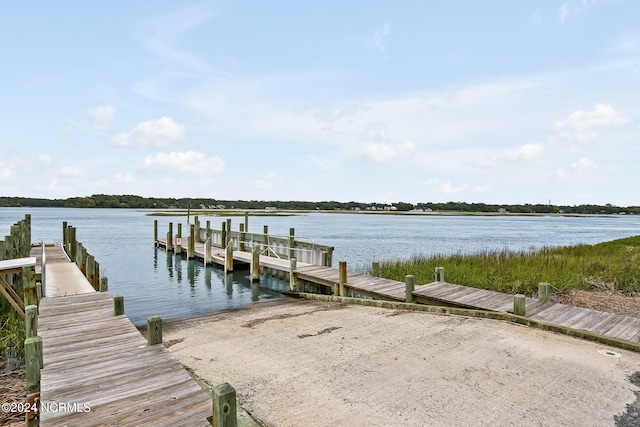 dock area with a water view