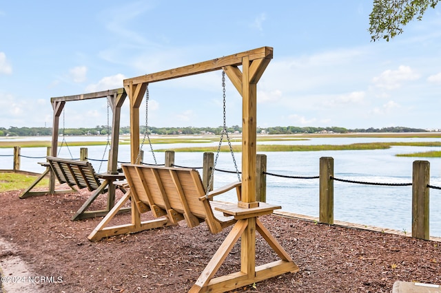 dock area with a water view