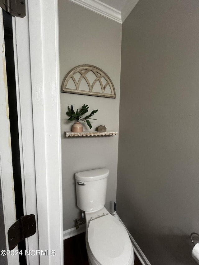 bathroom with toilet and ornamental molding