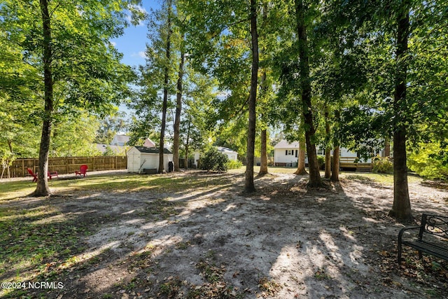 view of yard with a shed