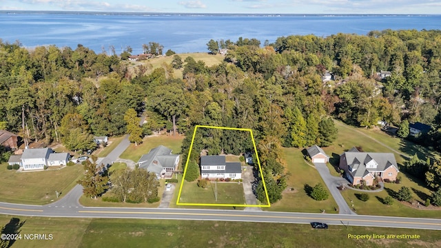 aerial view with a water view