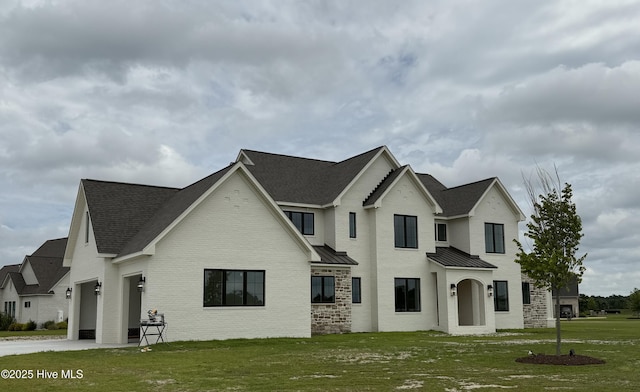 3413 Autumn Breeze Ct, Grimesland, NC 27837 - modern farmhouse style home featuring concrete driveway, a front lawn, a standing seam roof, a garage, and a metal roof