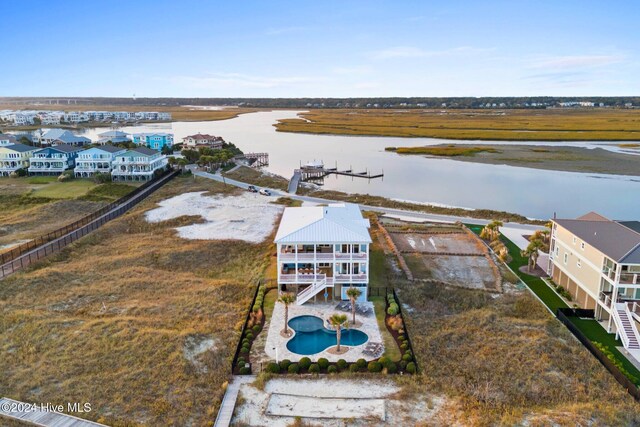 aerial view with a water view