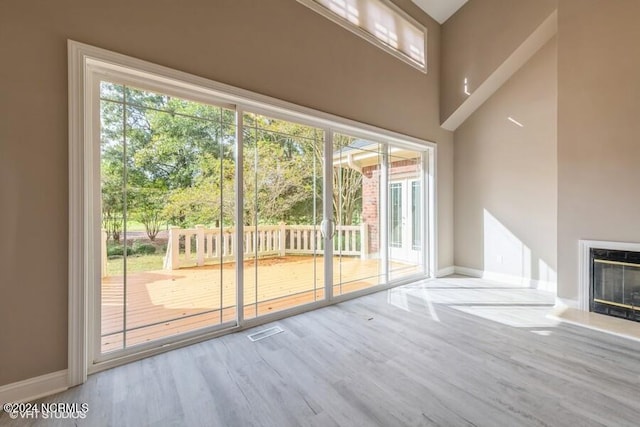 entryway with hardwood / wood-style flooring and a high ceiling