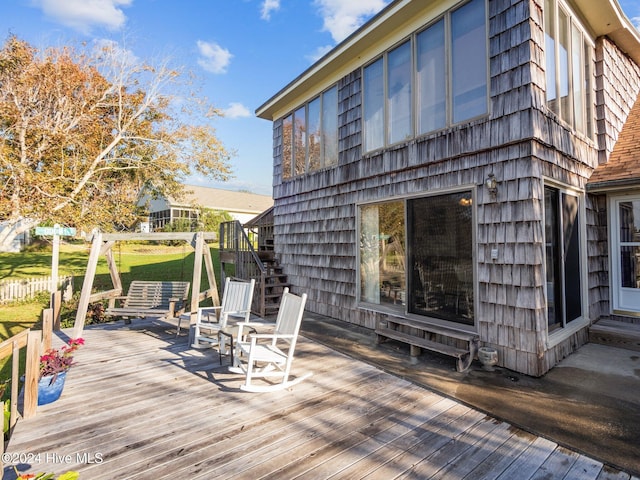 403 W Spring St, Swansboro, NC 28584 - wooden deck with stairway