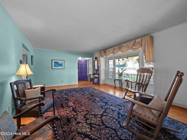 living room with hardwood / wood-style floors