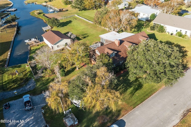 aerial view with a water view