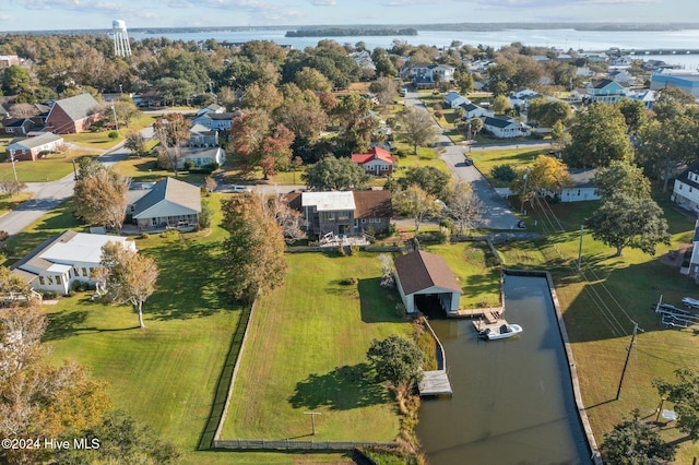 drone / aerial view featuring a water view