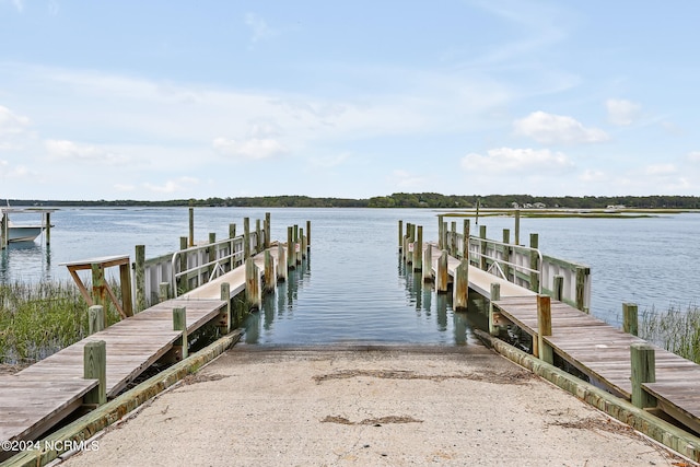 view of dock with a water view