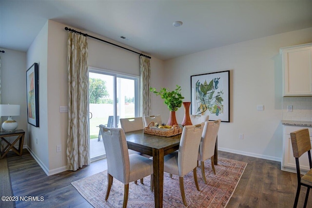 dining space featuring dark wood-type flooring