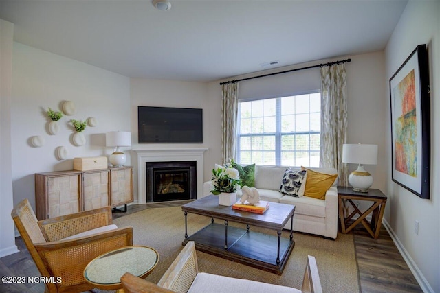 living room featuring dark hardwood / wood-style floors