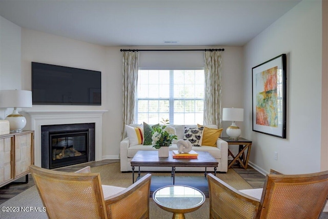 living room with hardwood / wood-style floors