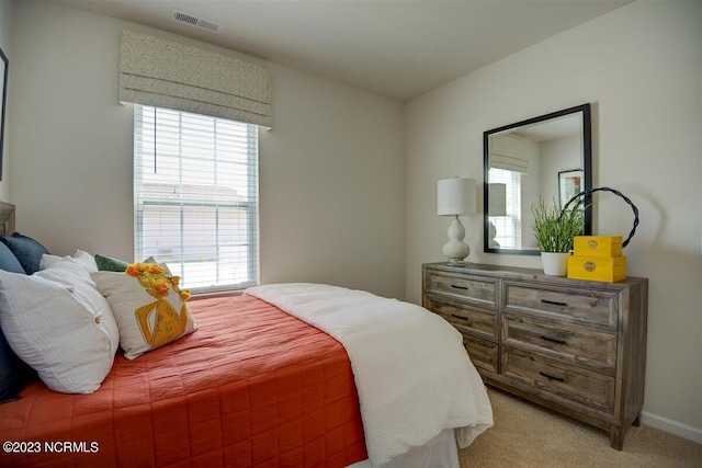 carpeted bedroom with multiple windows