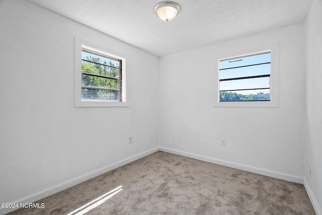 carpeted empty room with a textured ceiling