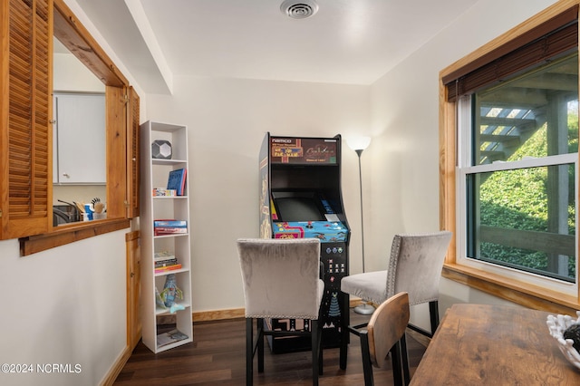 home office featuring dark hardwood / wood-style flooring