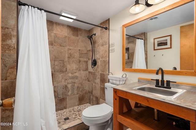 bathroom with vanity, toilet, and walk in shower