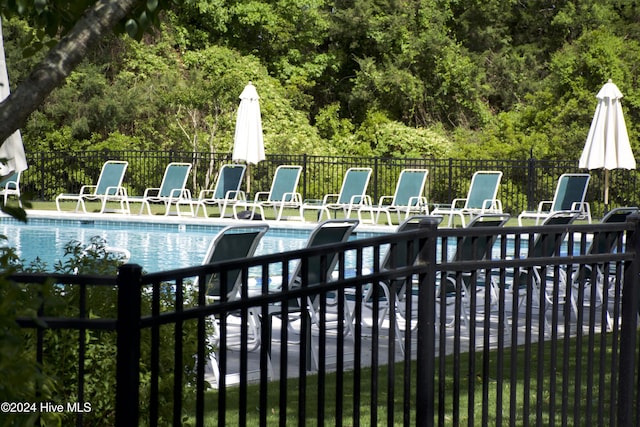 pool featuring a patio and fence