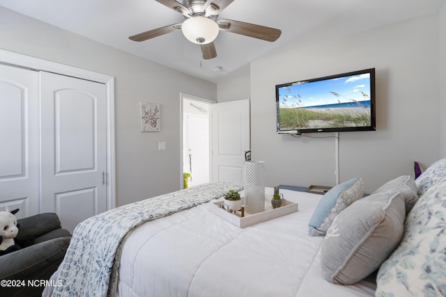 bedroom featuring a closet and ceiling fan