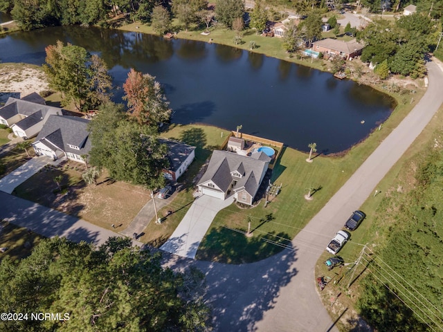 aerial view featuring a water view