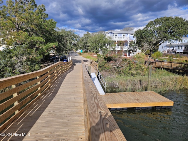 dock area with a water view