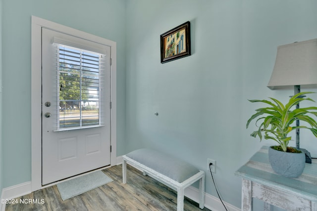 doorway to outside with hardwood / wood-style floors