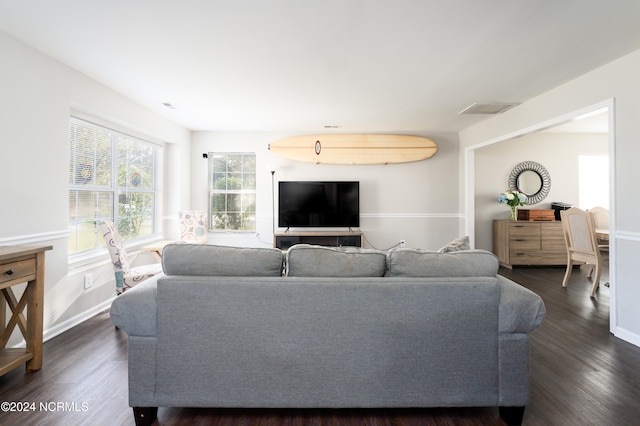 living room featuring dark hardwood / wood-style flooring