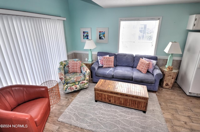 living room with light hardwood / wood-style flooring