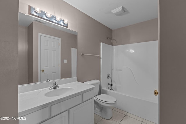 full bathroom featuring vanity, shower / bathing tub combination, toilet, and tile patterned flooring