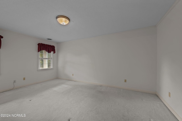 carpeted spare room featuring crown molding