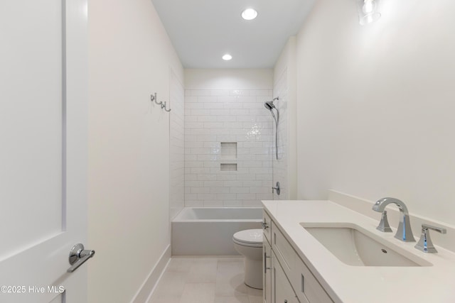 5312 Hanahan Dr, Wilmington, NC 28403 - bathroom featuring vanity, shower / washtub combination, recessed lighting, and tile patterned flooring
