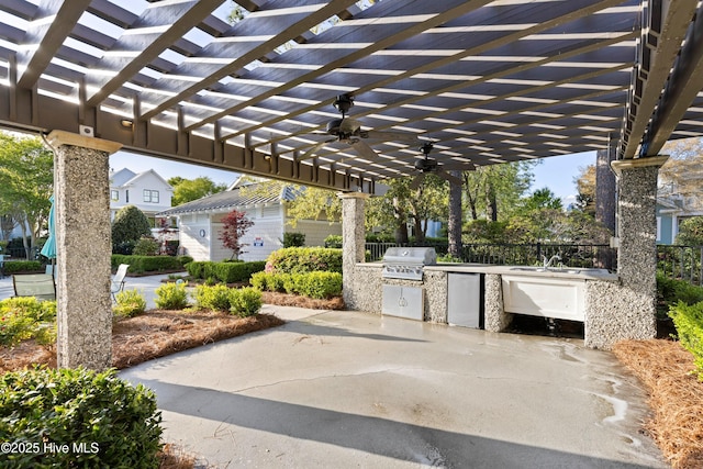 5312 Hanahan Dr, Wilmington, NC 28403 - view of patio / terrace featuring area for grilling, a pergola, and ceiling fan
