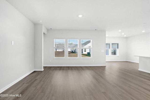 unfurnished living room featuring dark hardwood / wood-style flooring