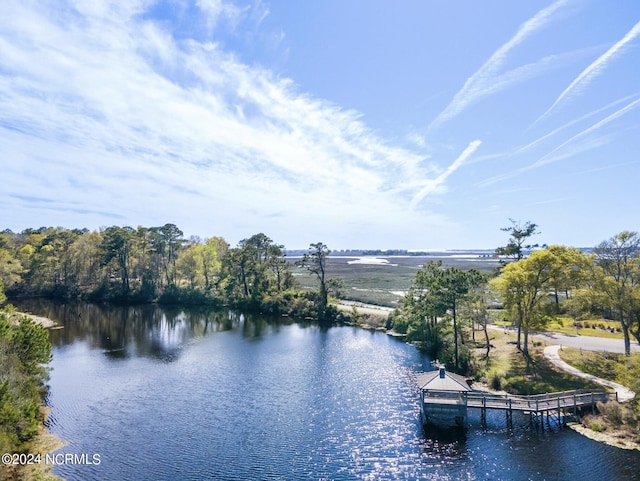property view of water featuring a boat dock