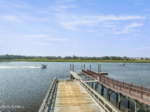 dock area with a water view