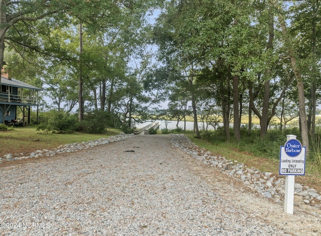 view of street with a water view