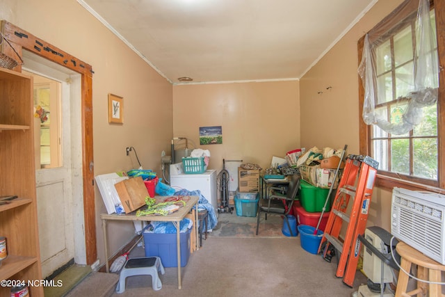 storage room with an AC wall unit