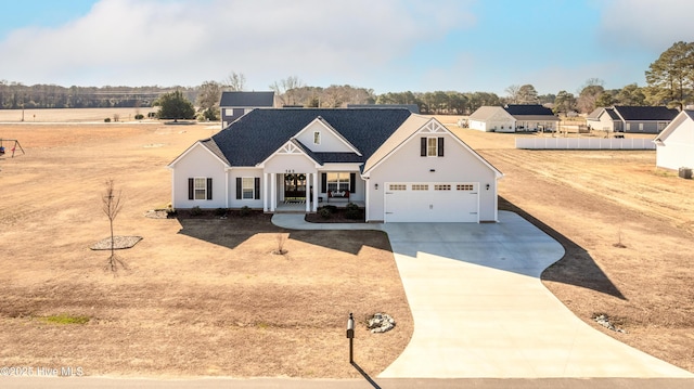 modern farmhouse with concrete driveway