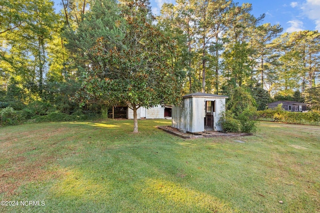 view of yard with an outbuilding