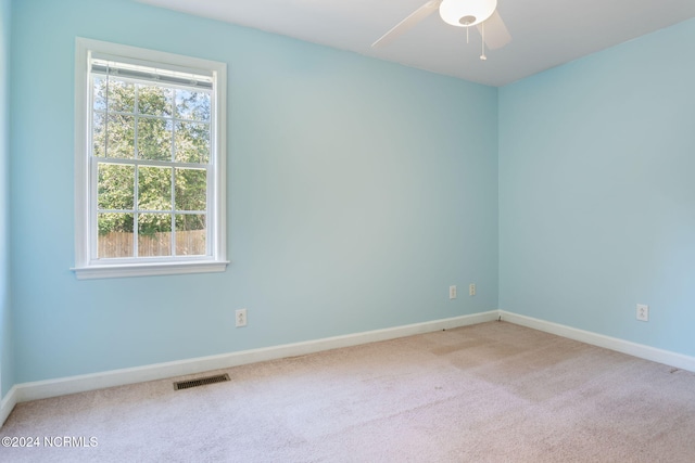 spare room featuring a wealth of natural light, carpet, and ceiling fan