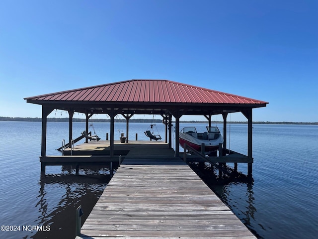 dock area with a water view