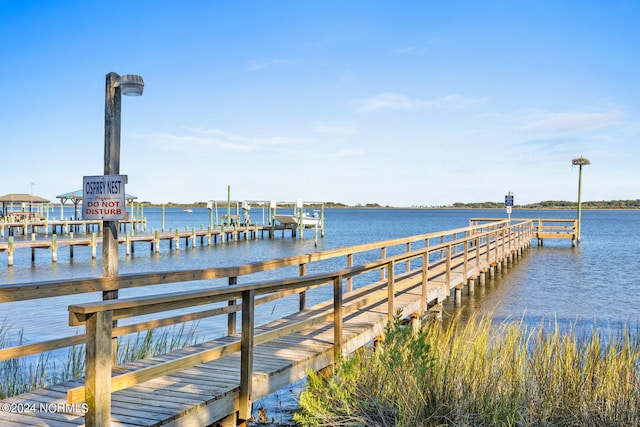 dock area featuring a water view