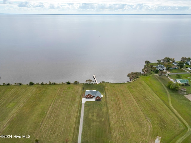 aerial view featuring a water view and a rural view