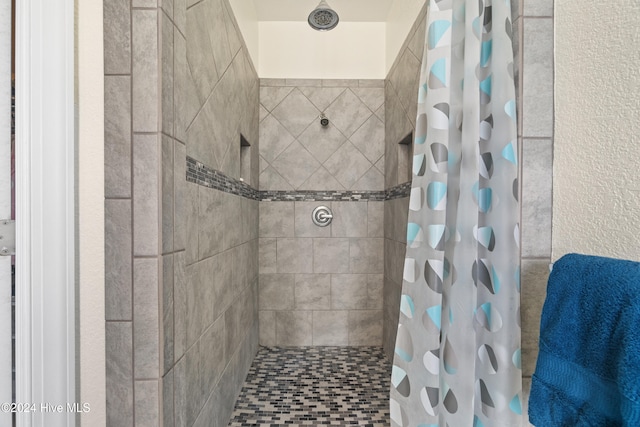 bathroom featuring a shower with shower curtain