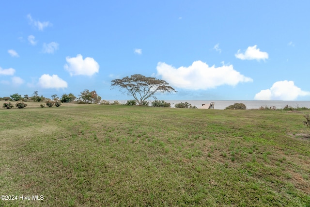 view of yard featuring a water view and a rural view