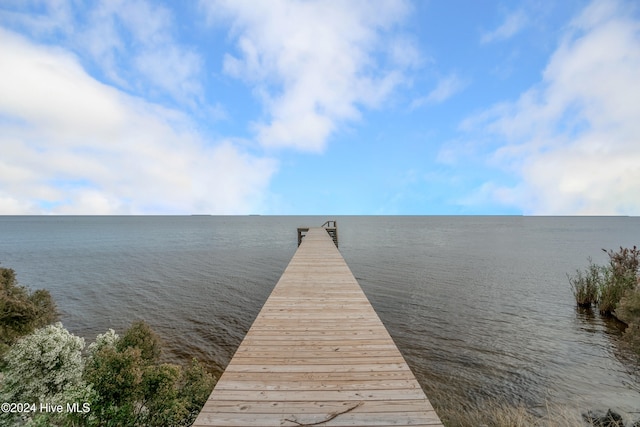 view of dock with a water view